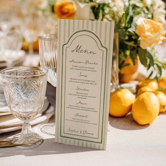 Groen Gestreepte Trouwkaart Menu
