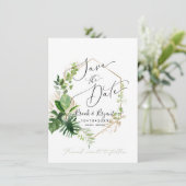Groen gevarieerd tropisch gebladerte Save the Date Kaart (Staand voorkant)