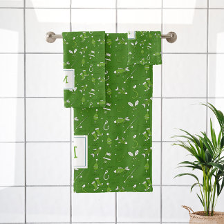 Groen Gevist naadloos patroonmonogrammen Bad Handdoek