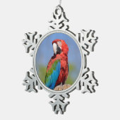 Groen gevleugelde ara neergestreken tin sneeuwvlok ornament (Rechts)