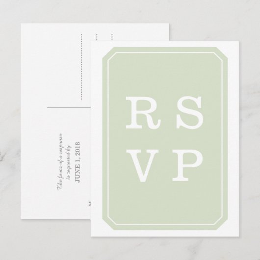 Groen gewoon legant bruiloft RSVP Briefkaart (Voorkant / Achterkant)
