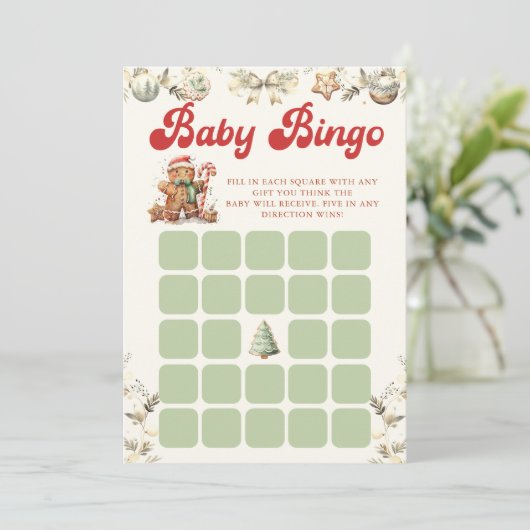 Groen Gingerbread Kerst Baby shower Bingo Spel Kaart (Staand voorkant)