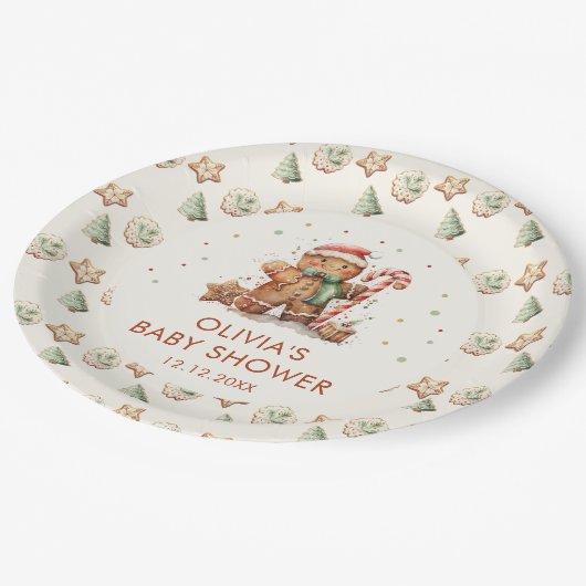 Groen Gingerbread Kerstmis Santa Baby shower Papieren Bordje (Gekanteld)