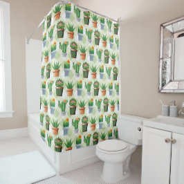 Groen Gingham Cactus Patroon Douchegordijn