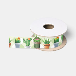 Groen Gingham Cactus Patroon Satijnen Lint