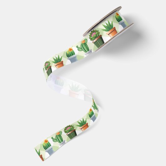 Groen Gingham Cactus Patroon Satijnen Lint (Achterkant)