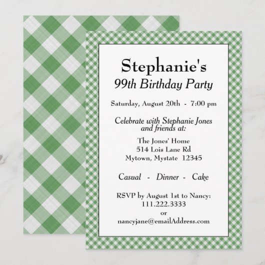 Groen gingham controleert patroon voor alle gelege kaart (Voorkant / Achterkant)