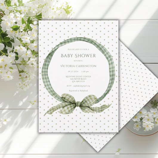 Groen Gingham Lint Frame Vintage Kaart