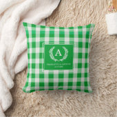 Groen Gingham Monogram Wapenschild Kussen (Deken)