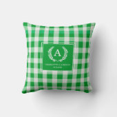 Groen Gingham Monogram Wapenschild Kussen (Achterkant)