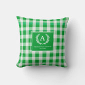 Groen Gingham Monogram Wapenschild Kussen (Voorkant)