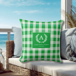 Groen Gingham Monogram Wapenschild Kussen