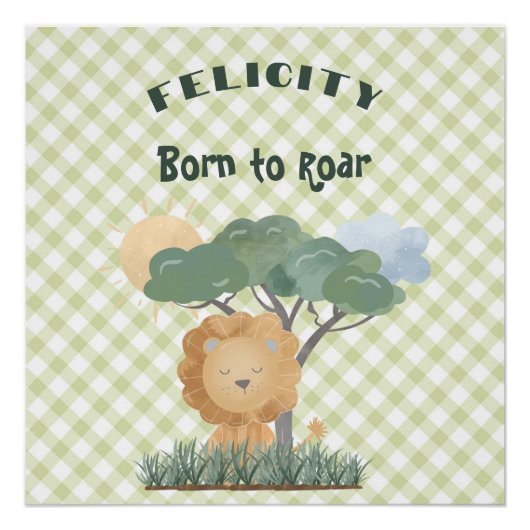 Groen Gingham Naam Boho Leeuw Bijpassend Tweeling Perfect Poster (Voorkant)