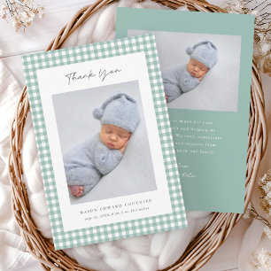 Groen Gingham Patroon Jongens Baby Dank Je Kaart