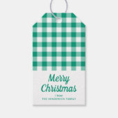 Groen Gingham Script Kerst gecontroleerd Cadeaulabel (Voorkant)
