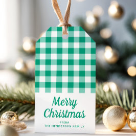 Groen Gingham Script Kerst gecontroleerd Cadeaulabel
