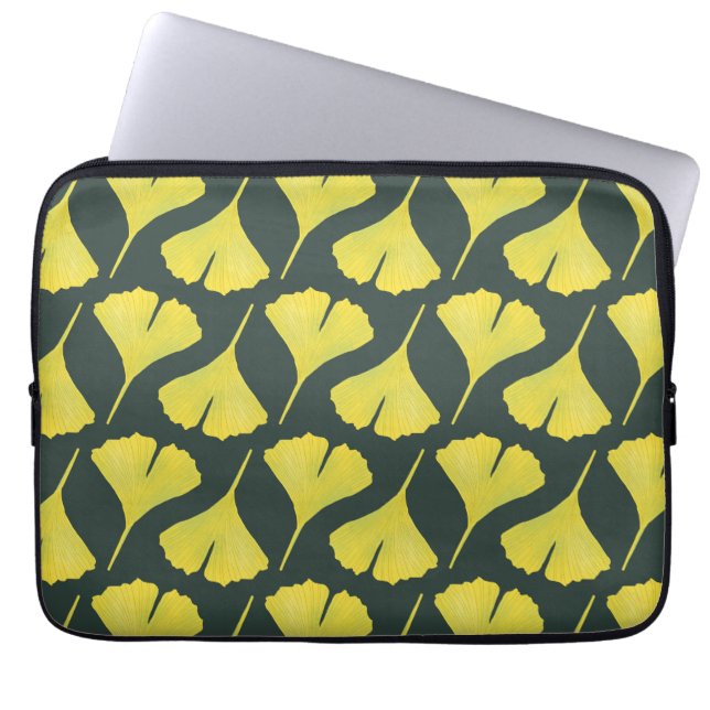 Groen gingko Leaf Natuur Lover Botanisch Patroon Laptop Sleeve (Voorkant)