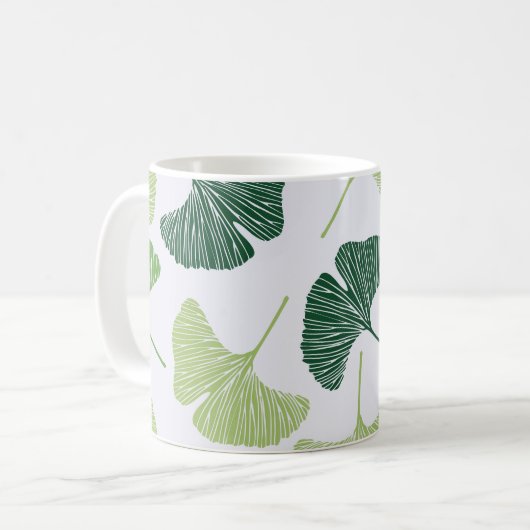 Groen Ginkgo Biloba Naadloos Patroon Koffiemok (Voorkant links)