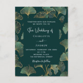 Groen ginkgo blad gouden botanische bruiloft uitnodiging briefkaart (Voorkant)