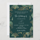 Groen ginkgo laat gouden luxe bruiloft kaart (Voorkant)