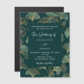 Groen ginkgo laat gouden luxe bruiloft magnetische uitnodiging (Voorkant / Achterkant)
