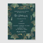 Groen ginkgo laat gouden luxe bruiloft magnetische uitnodiging (Voorkant)