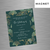 Groen ginkgo laat gouden luxe bruiloft magnetische uitnodiging