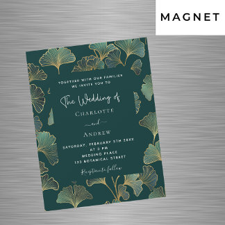 Groen ginkgo laat gouden luxe bruiloft magnetische uitnodiging