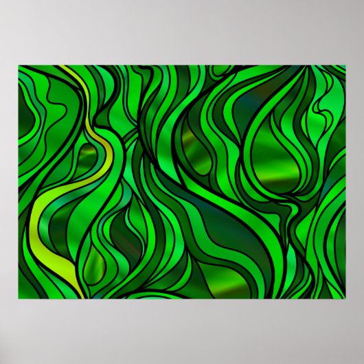 Groen Glas in lood Abstract Poster (Voorkant)