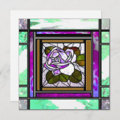 Groen Glas in lood Roze Deco Roos Kaart (Voorkant / Achterkant)