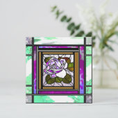 Groen Glas in lood Roze Deco Roos Kaart (Staand voorkant)