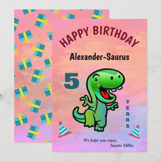 Groen glimlachend kind Dinosaur Birthday personali (Voorkant / Achterkant)