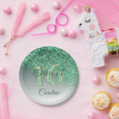 Groen glitter, 16 glitter, 16 zoete verjaardag papieren bordje (Feest)