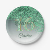 Groen glitter, 16 glitter, 16 zoete verjaardag papieren bordje (Voorkant)