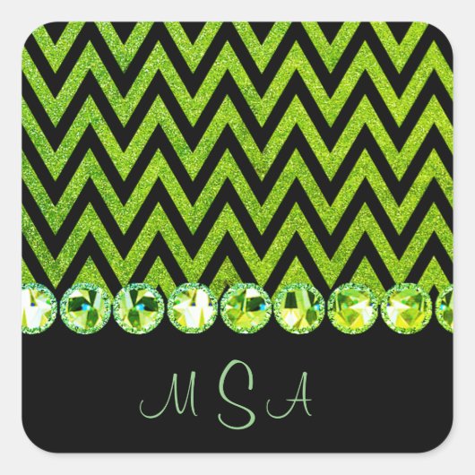 Groen Glitter Bling Glam Chevron Monogram Vierkante Sticker (Voorkant)