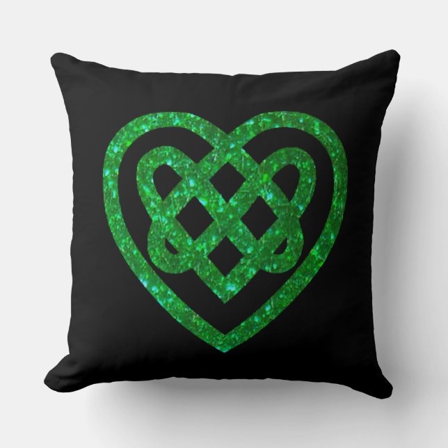 Groen Glitter Celtic Heart Knot Sierkussen (Voorkant)