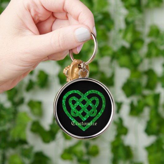 Groen Glitter Celtic Heart Knot Sleutelhanger (Hand)