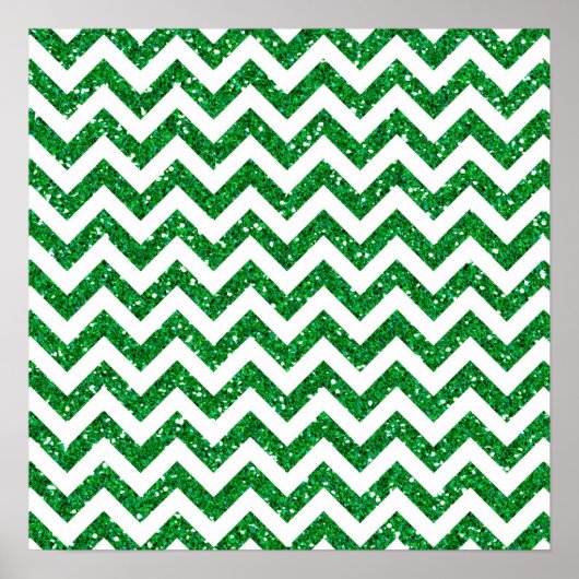Groen Glitter Chevron Patroon Poster (Voorkant)