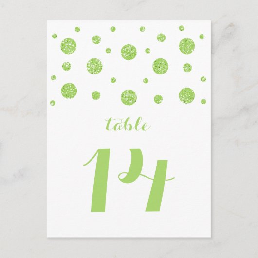 Groen Glitter Confetti Table Number Briefkaart (Voorkant)