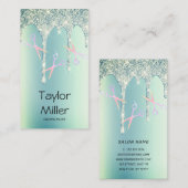 Groen glitter druppelt holografisch schaar haar visitekaartje (Voorkant / Achterkant)