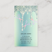 Groen glitter druppelt holografisch schaar haar visitekaartje (Achterkant)