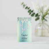 Groen glitter druppelt holografisch schaar haar visitekaartje (Staand voorkant)