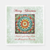 Groen Glitter Effect Glas in lood Bloemen Mandala Servet (Voorkant)