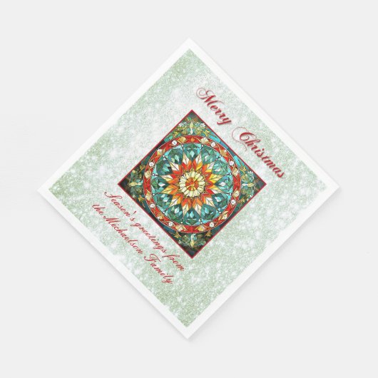 Groen Glitter Effect Glas in lood Bloemen Mandala Servet (Hoek)