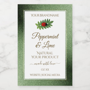 Groen Glitter Gold en wit etiket op product Ladybu