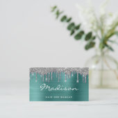 Groen glitter haar en make-up stylist visitekaartje (Staand voorkant)