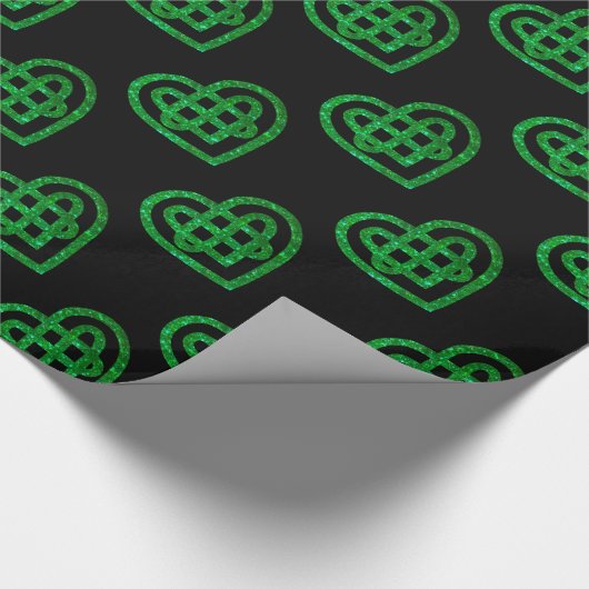 Groen glitter Keltic Heart Knot Pattern Paper Cadeaupapier (Hoek)