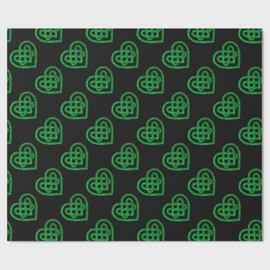 Groen glitter Keltic Heart Knot Pattern Paper Cadeaupapier (Vlak)