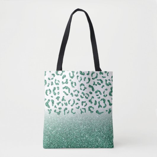 Groen Glitter Luipaard Patroon Tote Bag (Voorkant)