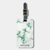 Groen Glitter Marmer Gepersonaliseerd Bagagelabel (Voorkant verticaal)